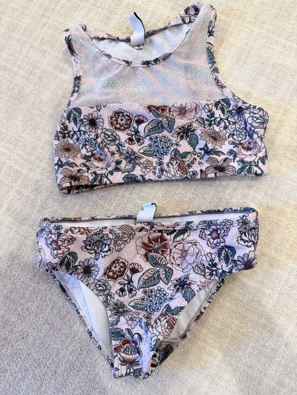 Girls Floral Pink High-Neck Bikini Set